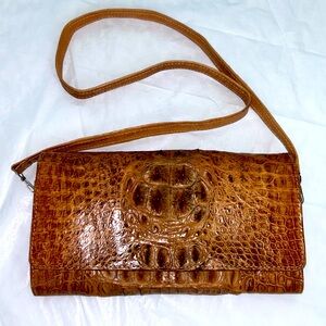 Brown Crocodile Embossed Leather Clutch